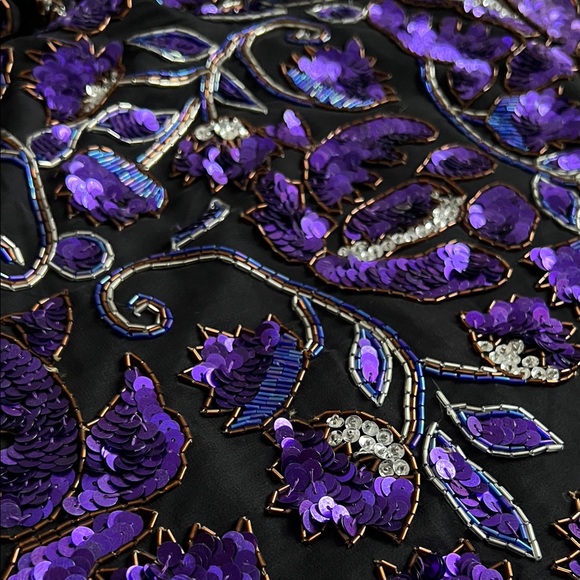 Vintage Lawrence Kazar Sequin Beaded Embellished Silk Blouse Purple in M - Picture 15 of 16